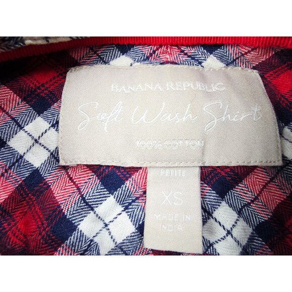Banana Republic Size XS Red White Blue Check Long Sleeve Women Soft Wash Shirt - Picture 4 of 9